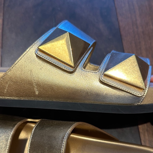 Valentino Women Metallic Gold Slide Sandals - Picture 5 of 6
